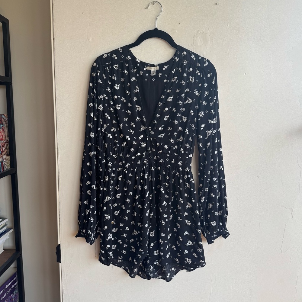 Black Floral Long Sleeve Romper